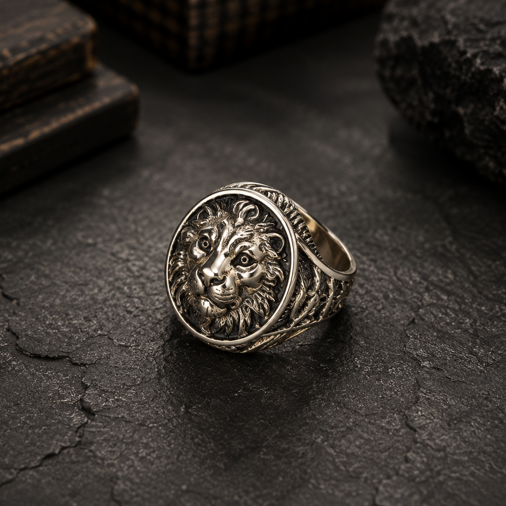 Lion Crest Silver Ring