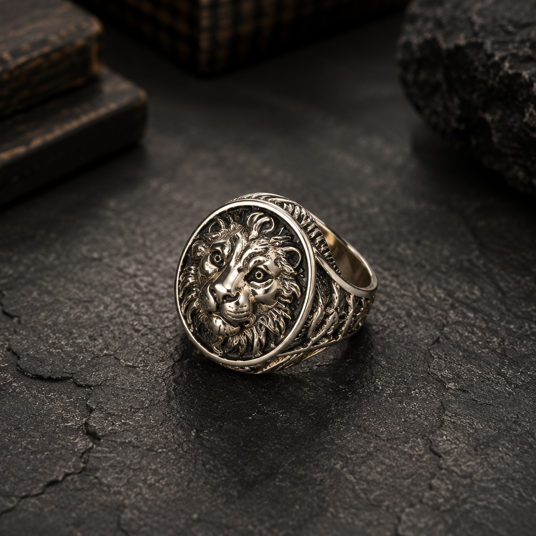 Lion Crest Silver Ring