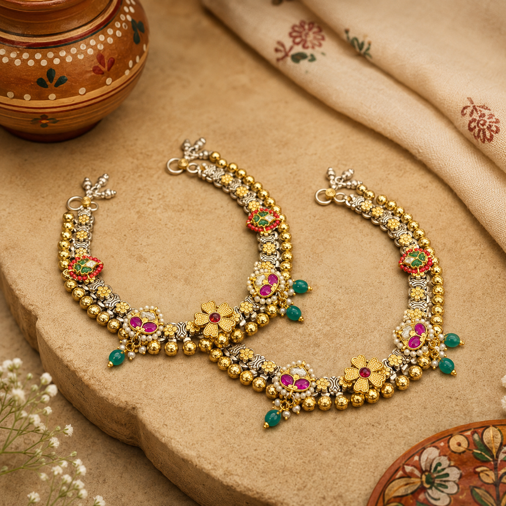 Royal Rajasthani Kundan Ghungroo Payal