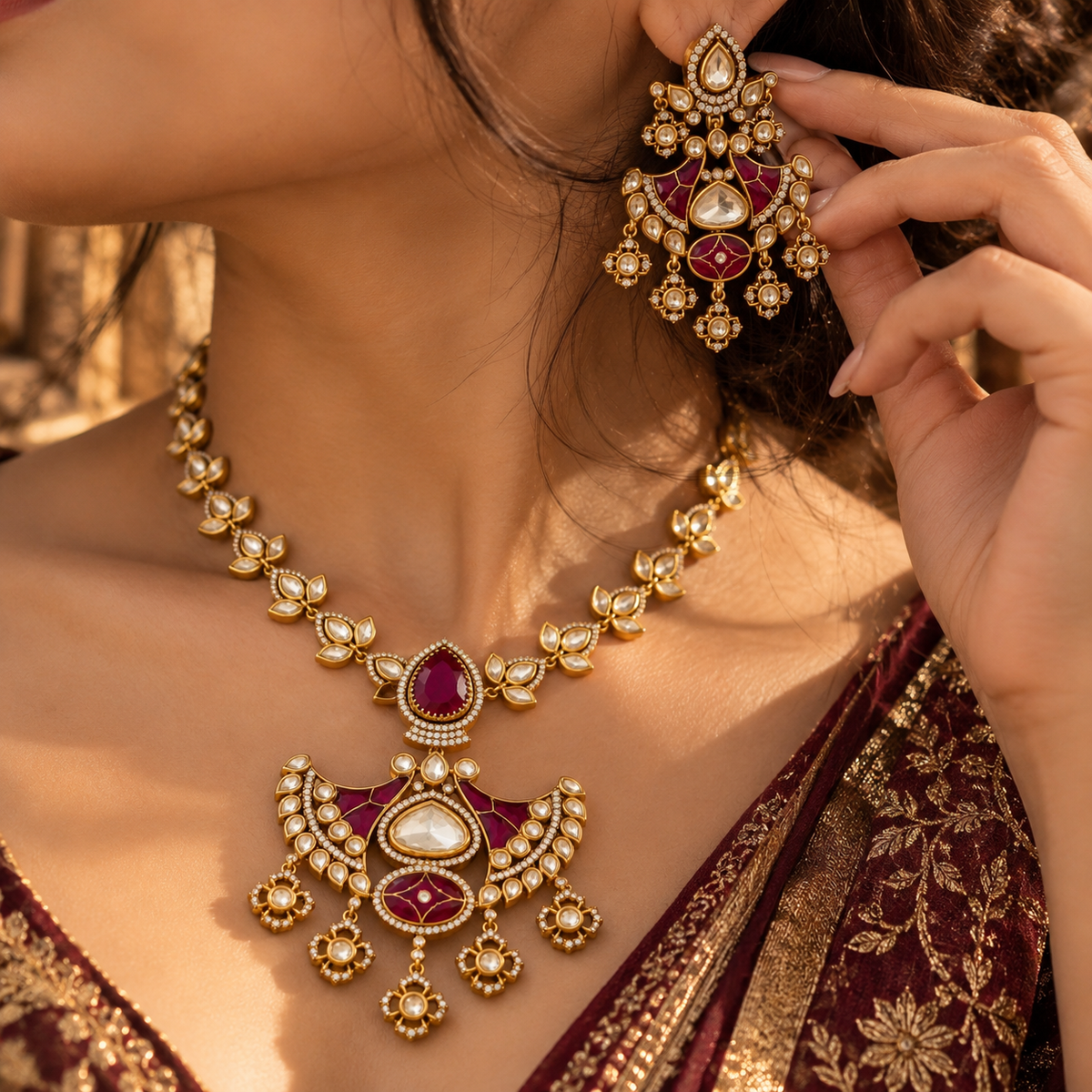 Ruby Kundan Necklace Set