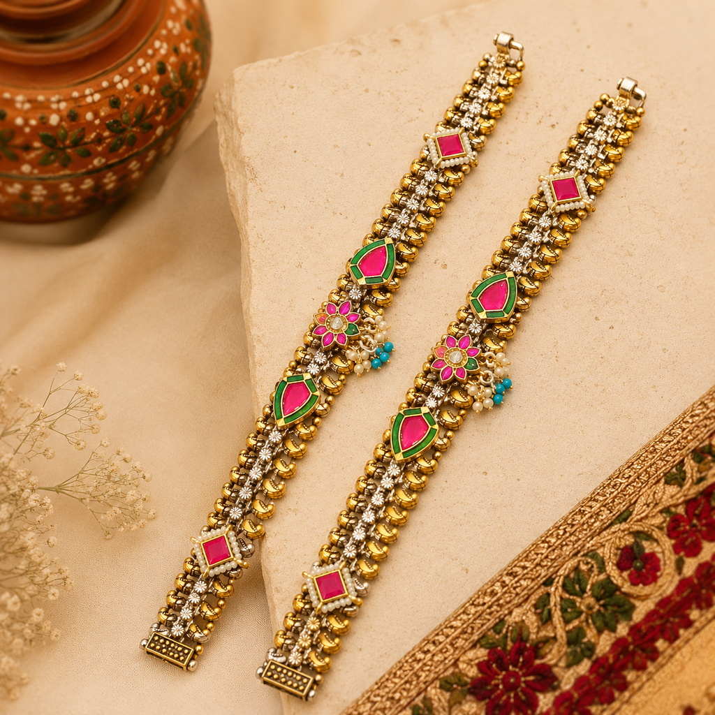 Royal Silver Kundan Payal