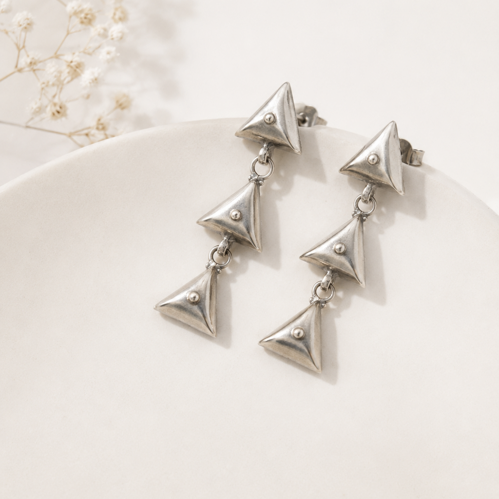 Astra Geometric Oxidized Drop Earrings