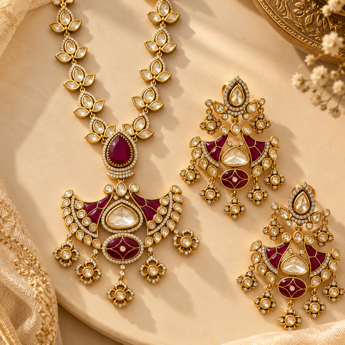 Ruby Kundan Necklace Set