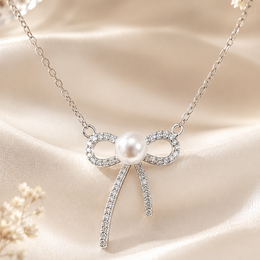 Pearl Bow Pendant Necklace