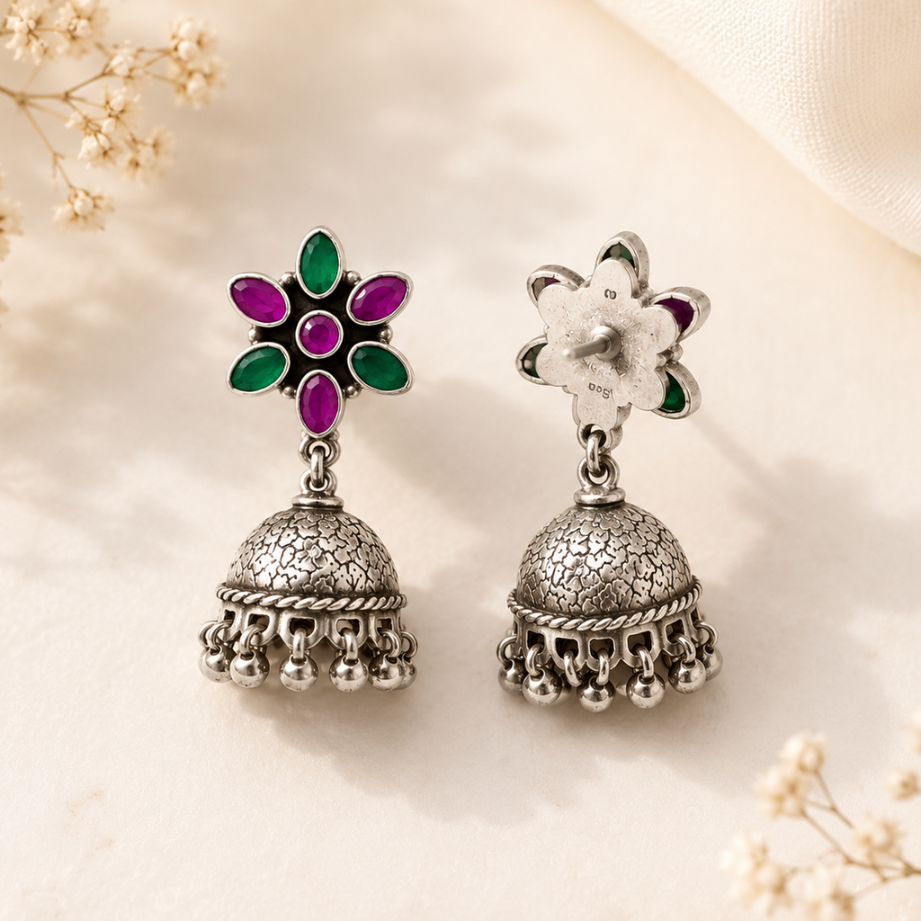 Gulmohar Oxidized Floral Jhumki