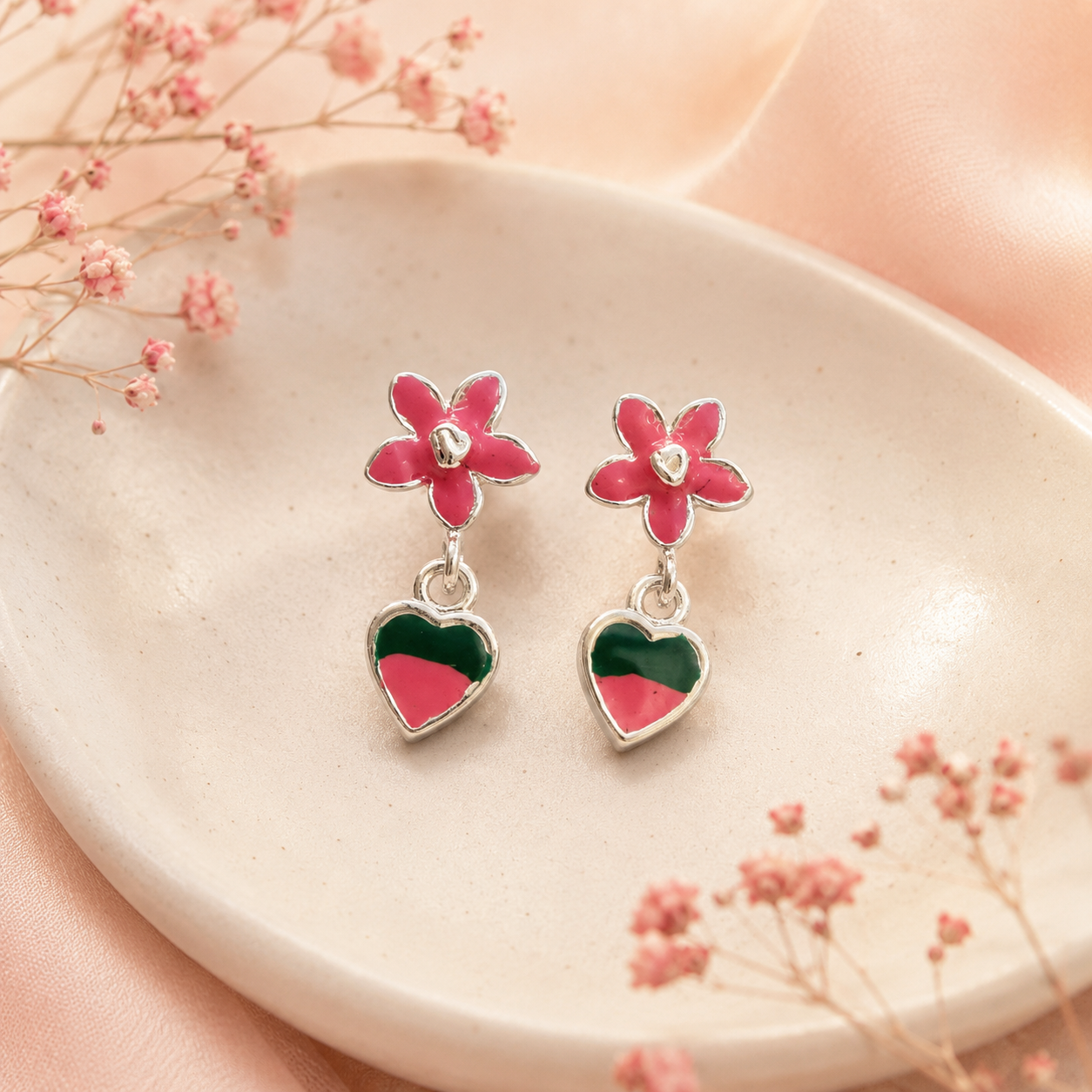 Floral Heart Drop Earrings