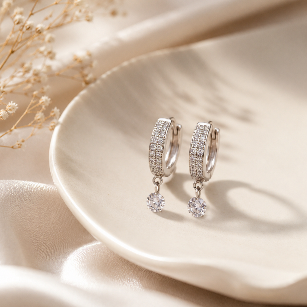 Sparkle Drop Hoop Earrings