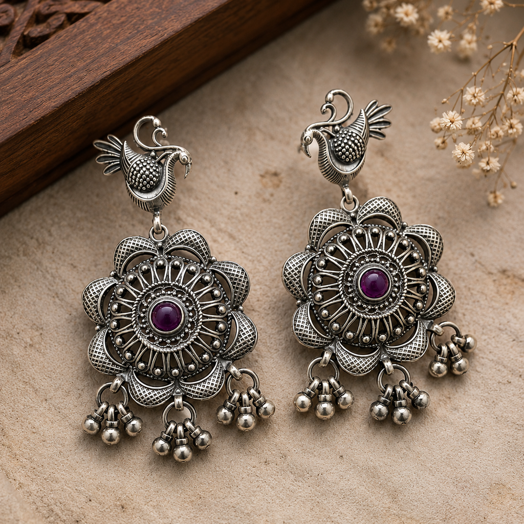Mayura Bloom Oxidized Statement Earrings