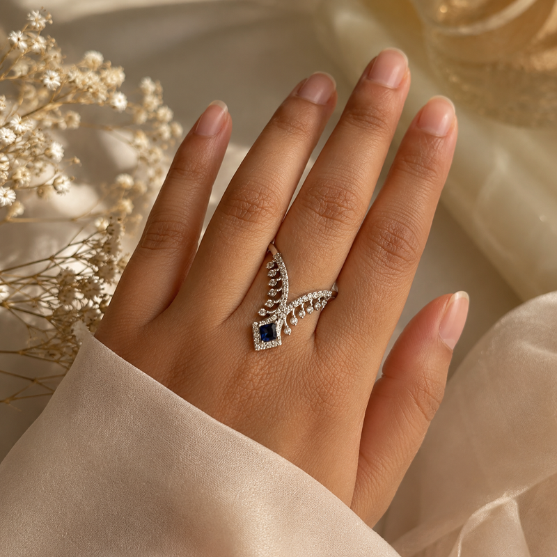 Blue Sapphire Leaf Ring