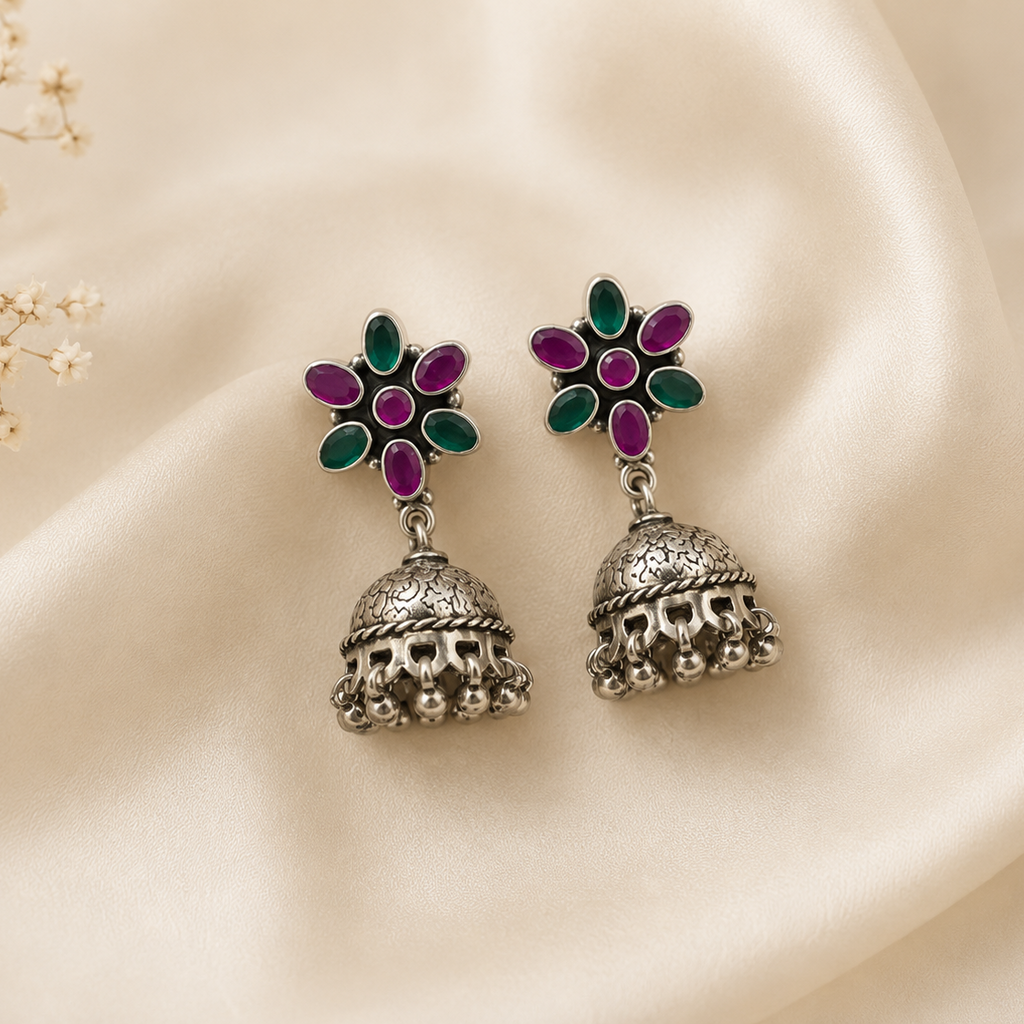 Gulmohar Oxidized Floral Jhumki