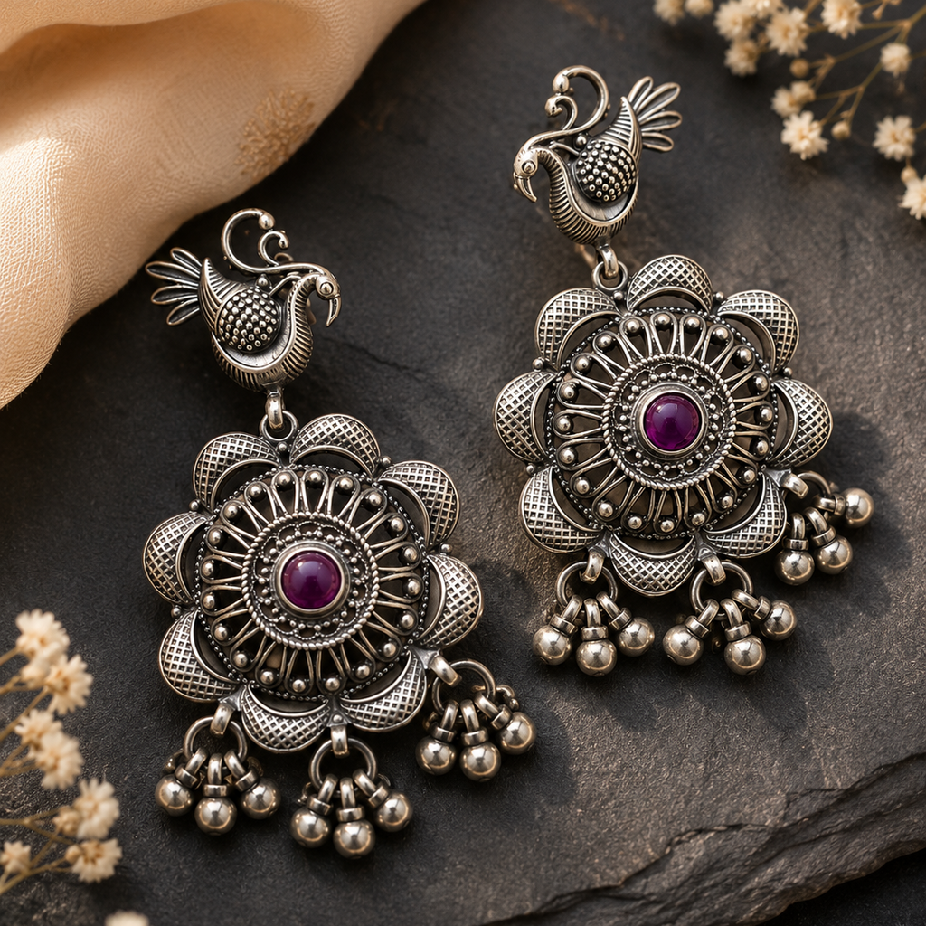Mayura Bloom Oxidized Statement Earrings