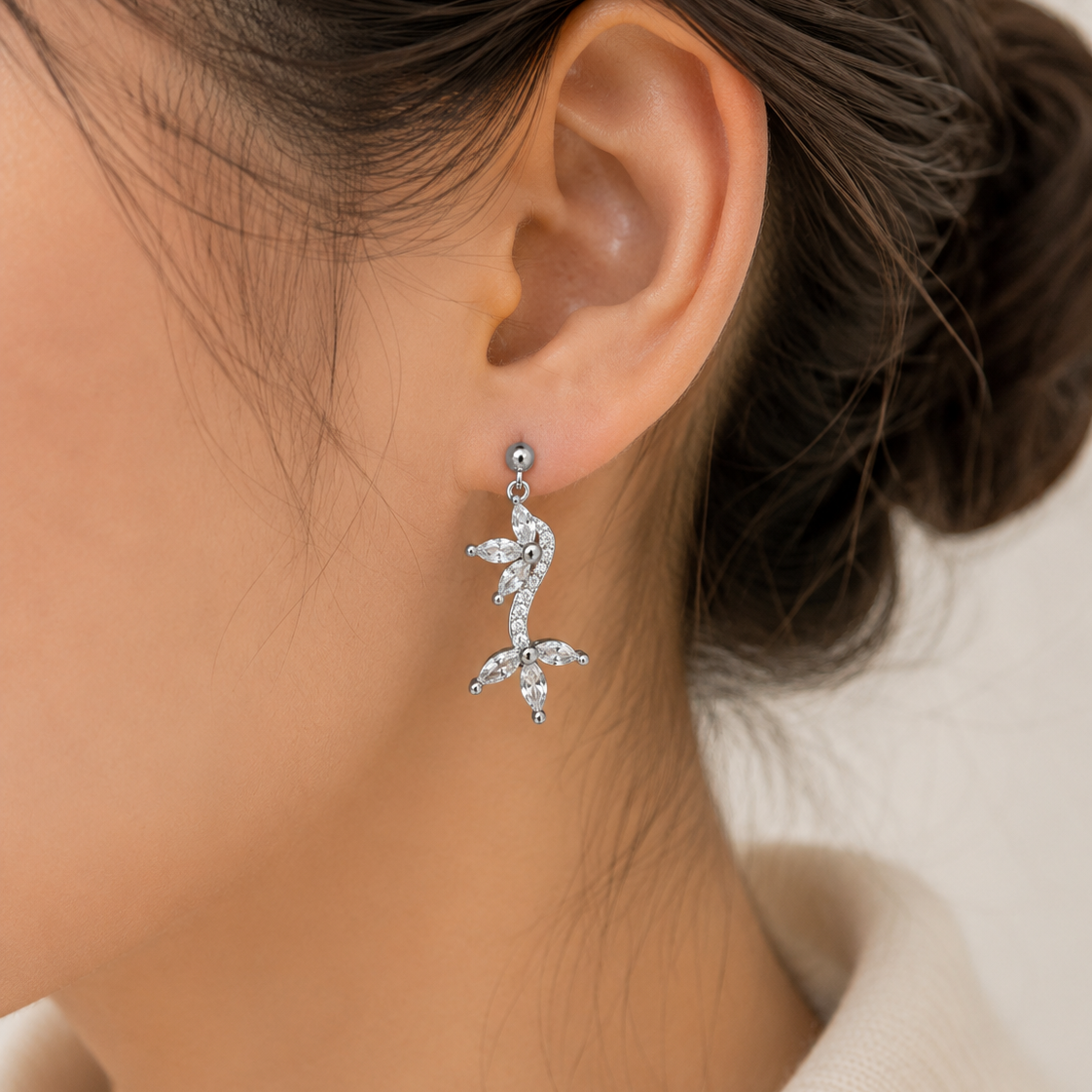Silver Leaf Drop Earrings
