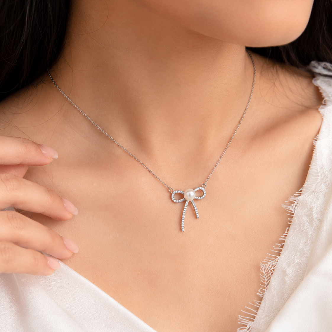 Pearl Bow Pendant Necklace