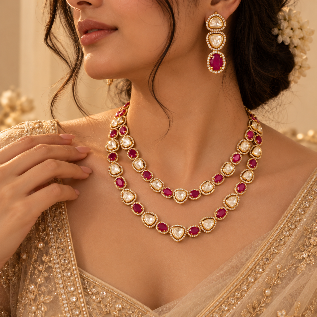 Cherry Pearl Double-Layer Necklace Set