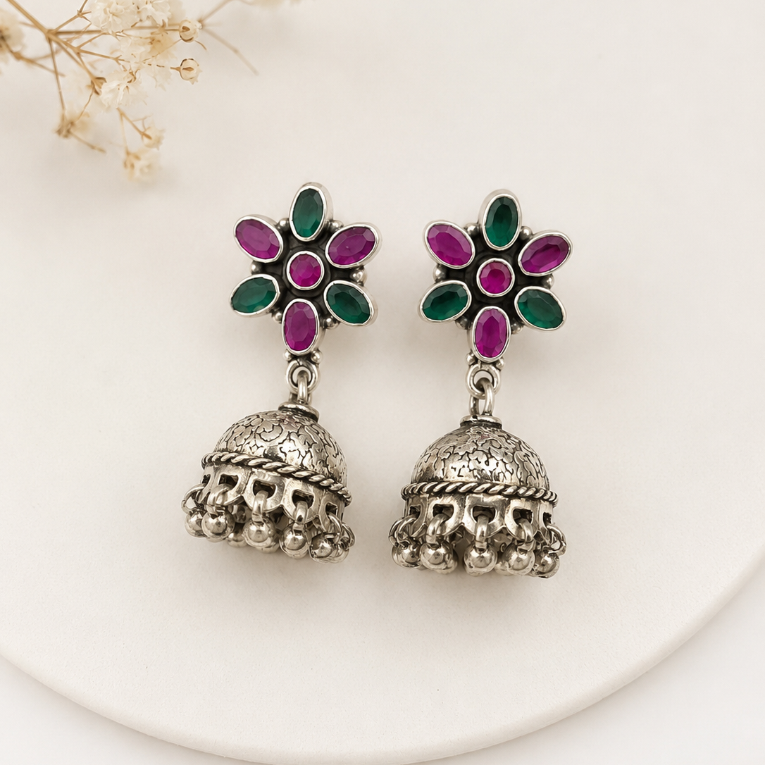 Gulmohar Oxidized Floral Jhumki