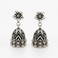 Floral Oxidized Silver Jhumki
