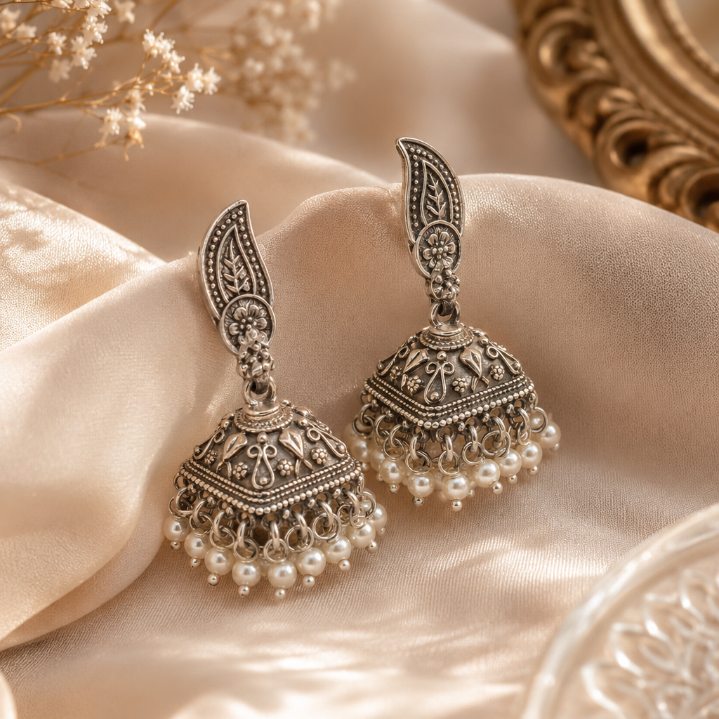Meher Pearl Oxidized Jhumki