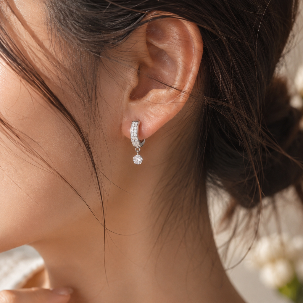 Sparkle Drop Hoop Earrings