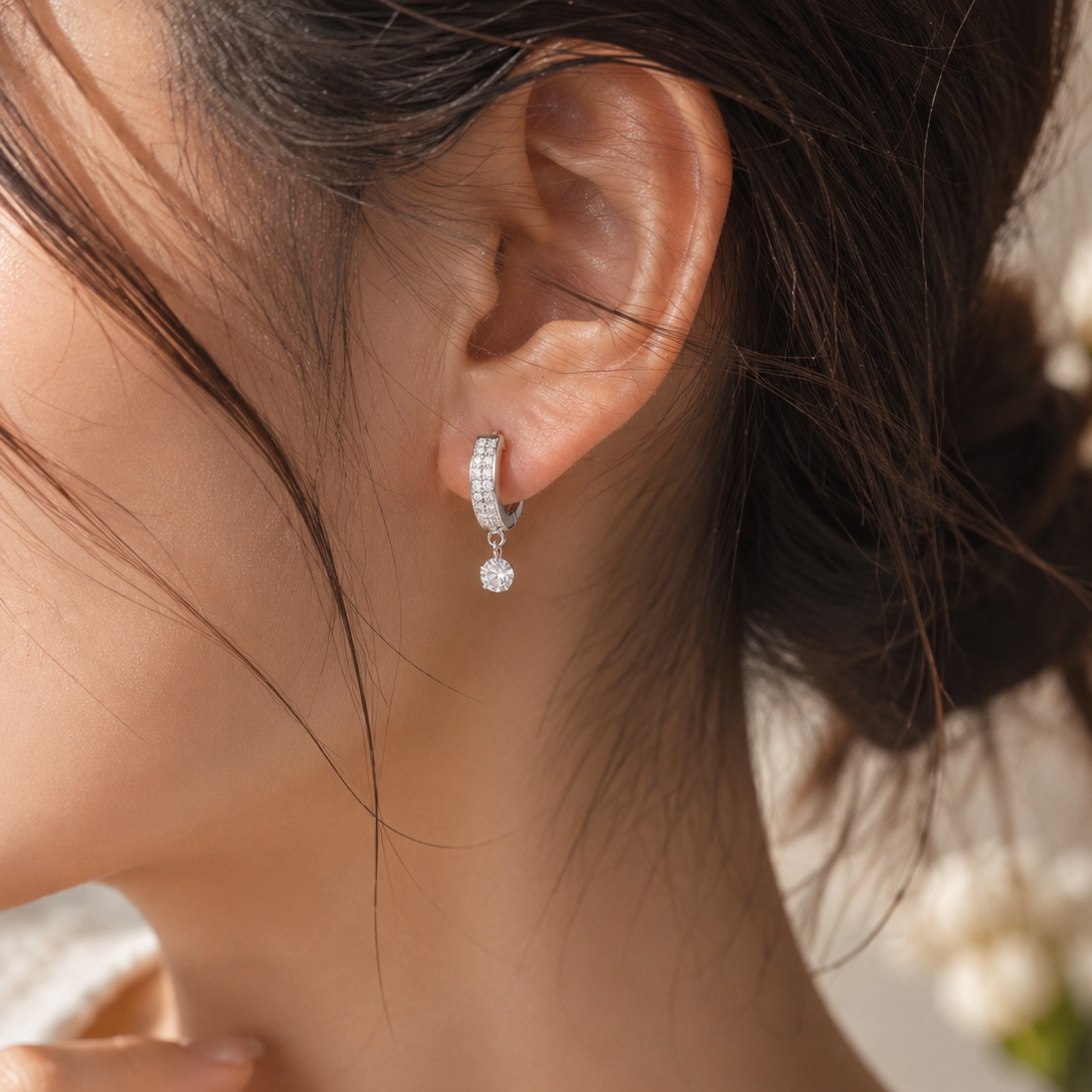 Sparkle Drop Hoop Earrings