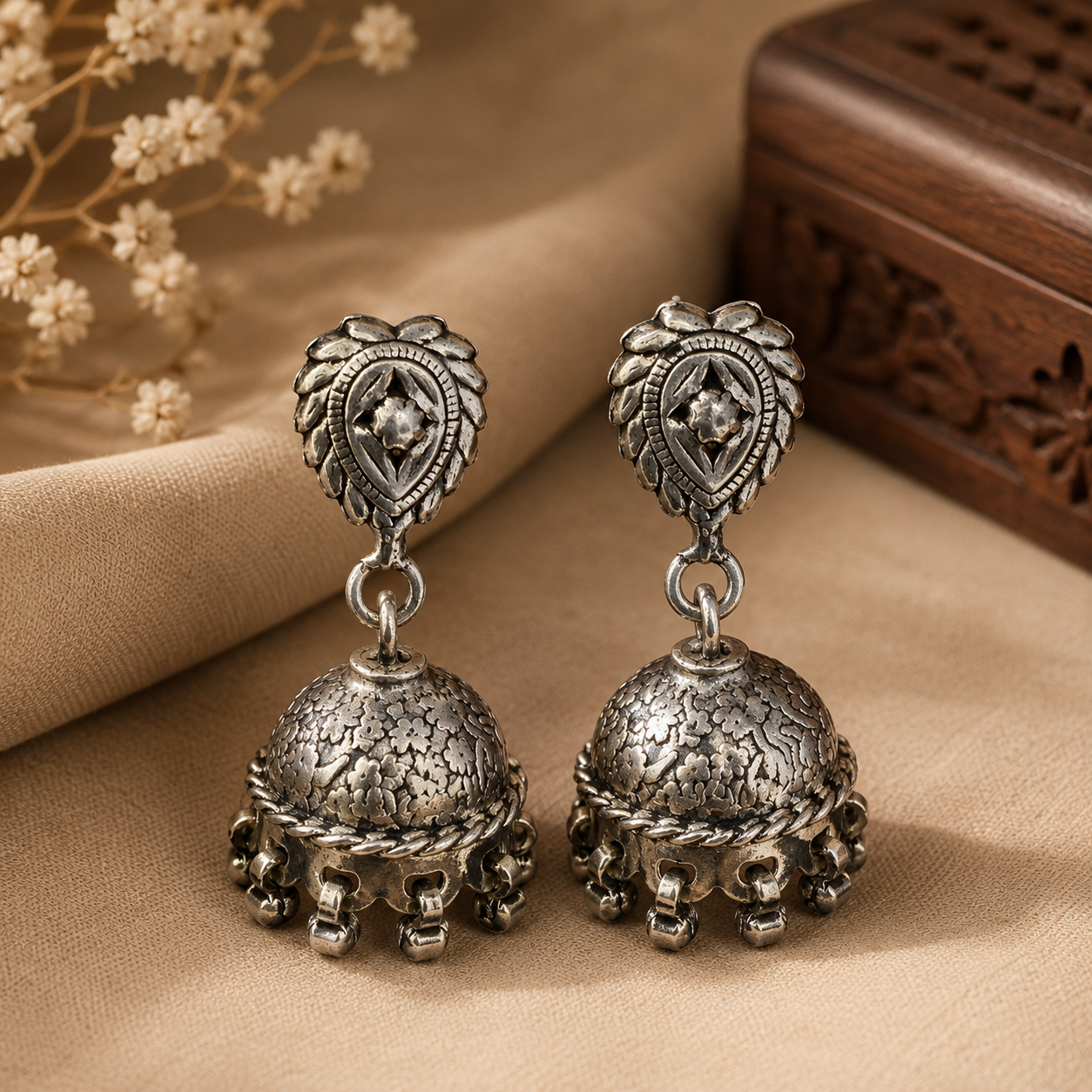 Rajwadi Ghungroo Oxidised Jhumki