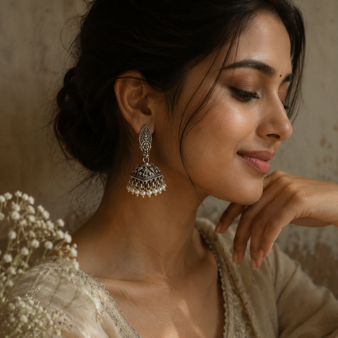 Meher Pearl Oxidized Jhumki