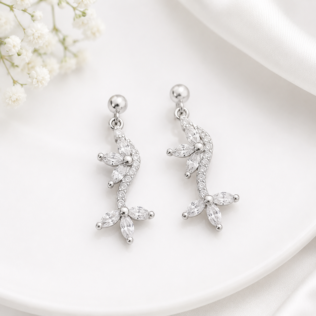 Silver Leaf Drop Earrings