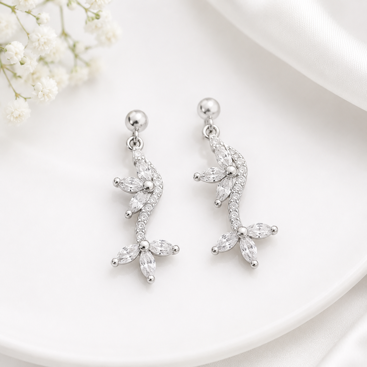 Silver Leaf Drop Earrings