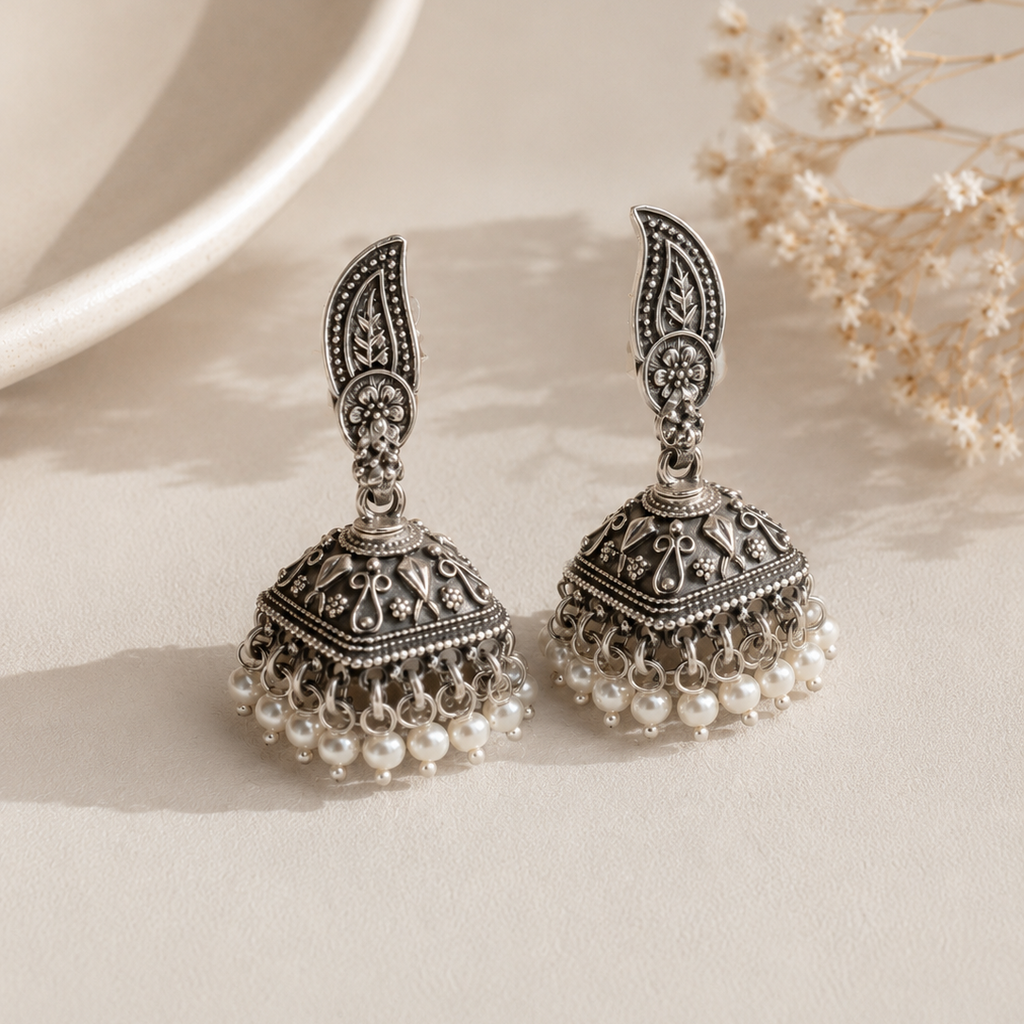 Meher Pearl Oxidized Jhumki