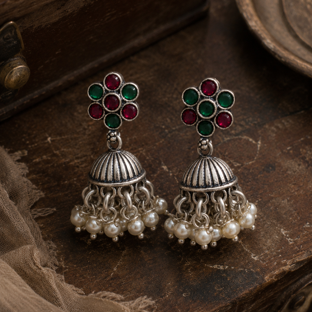Gulnaar Pearl Oxidized Jhumki