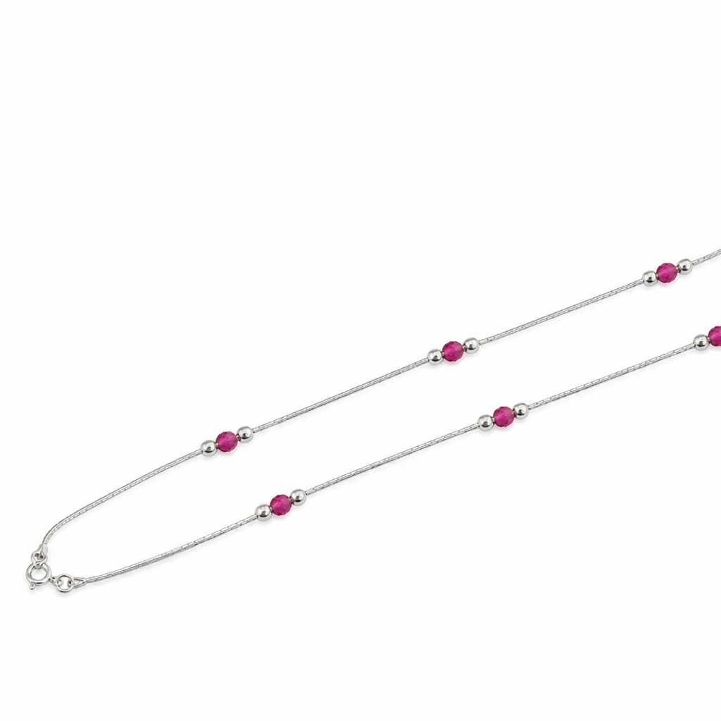 Italian Silver Ruby Bead Anklet