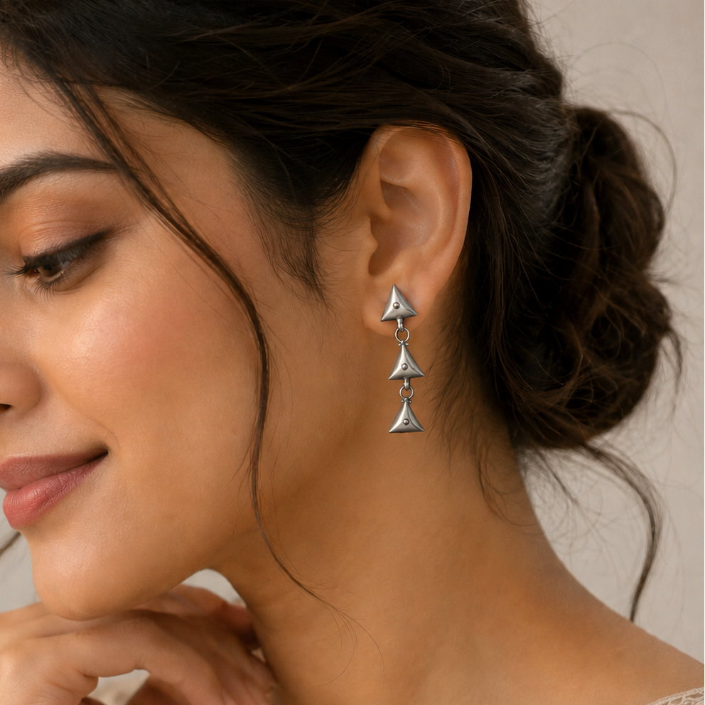 Astra Geometric Oxidized Drop Earrings