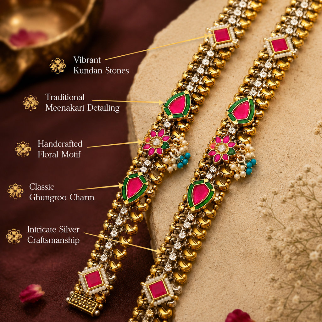 Royal Silver Kundan Payal