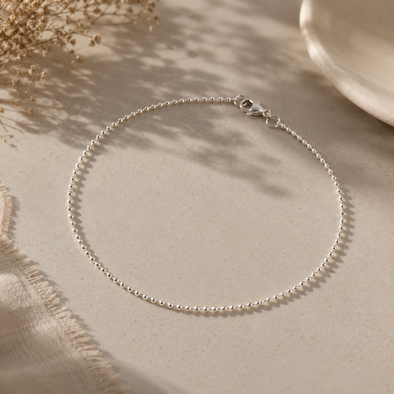 Italian Silver Bead Chain Anklet