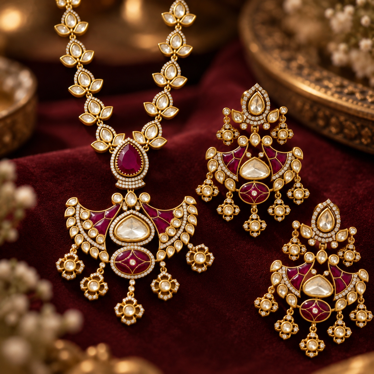 Ruby Kundan Necklace Set