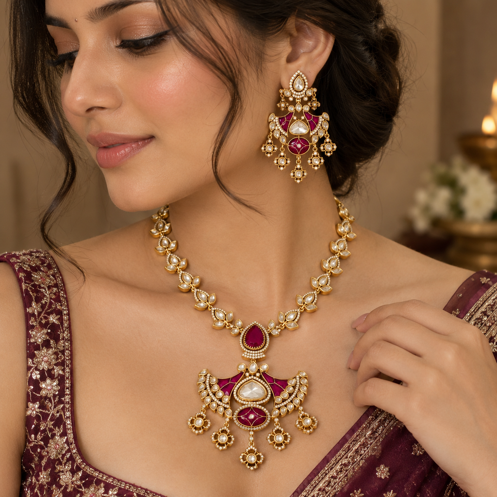Ruby Kundan Necklace Set