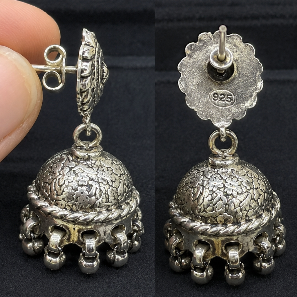 Rajwadi Ghungroo Oxidised Jhumki