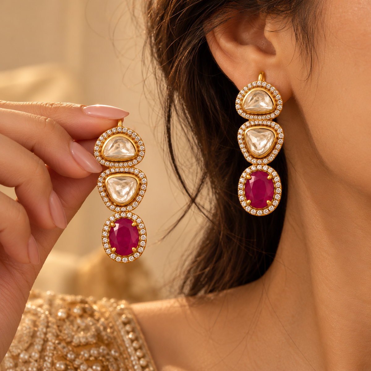 Cherry Pearl Double-Layer Necklace Set