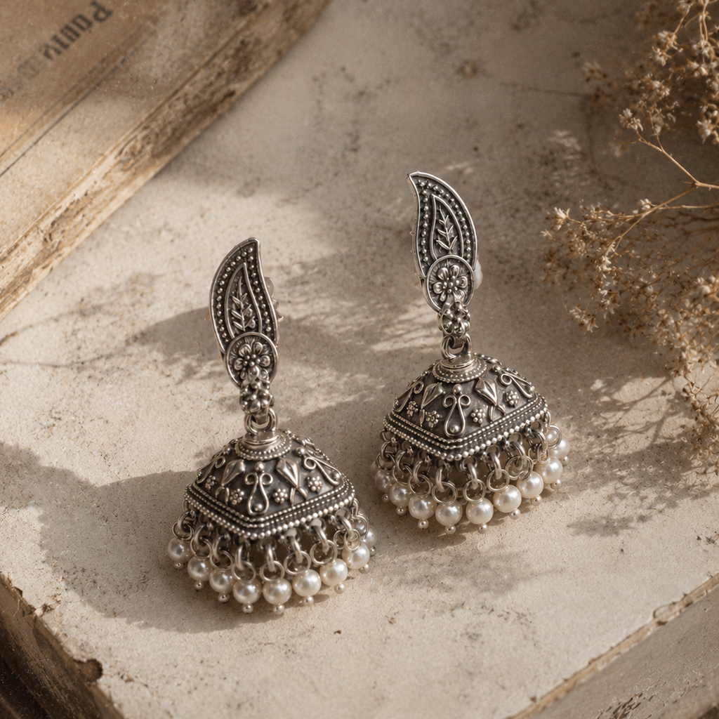 Meher Pearl Oxidized Jhumki