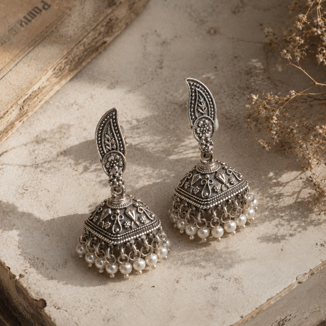 Meher Pearl Oxidized Jhumki