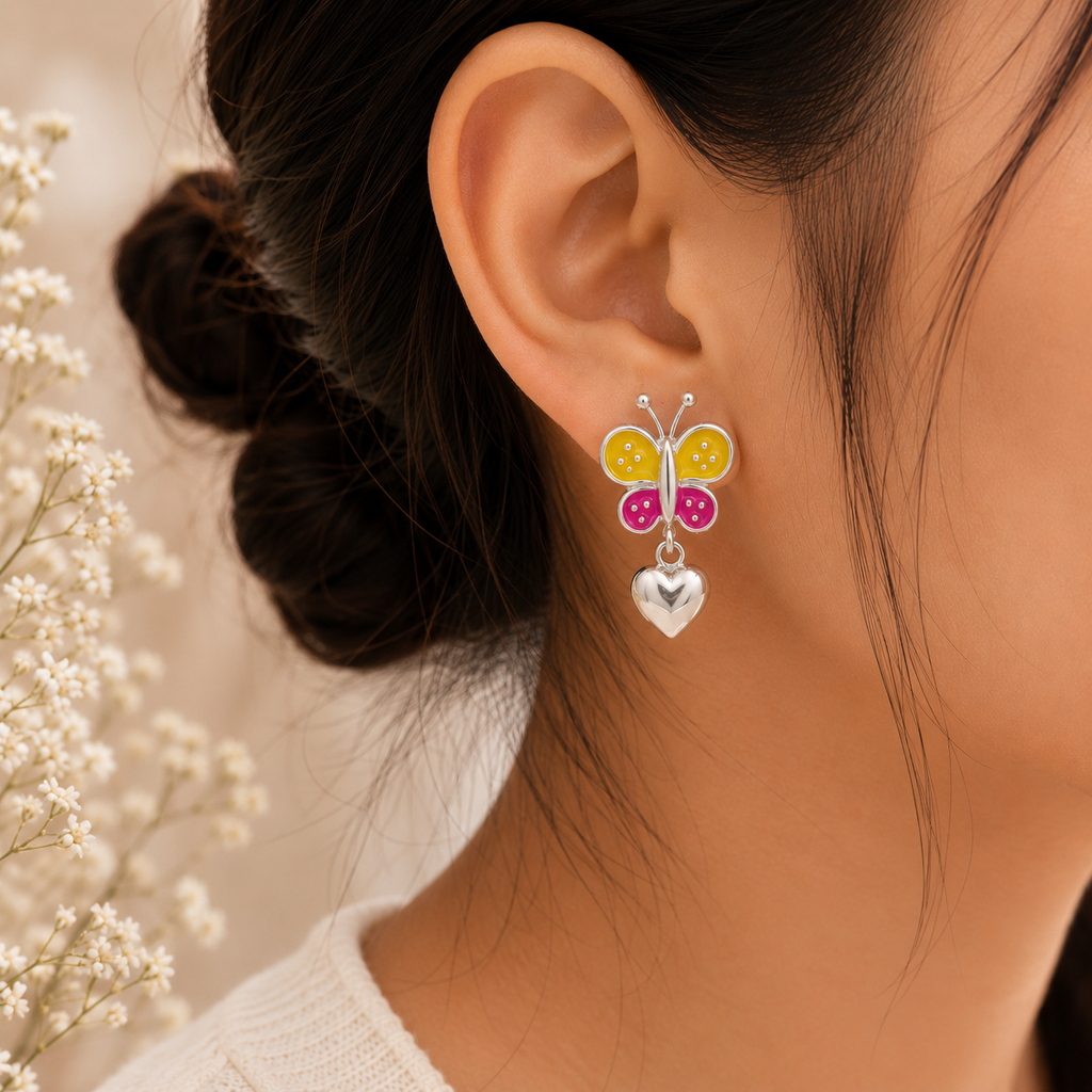 Butterfly Heart Drop Stud