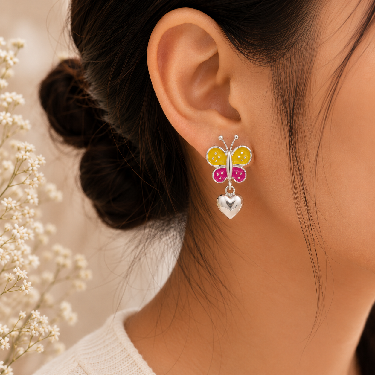 Butterfly Heart Drop Stud