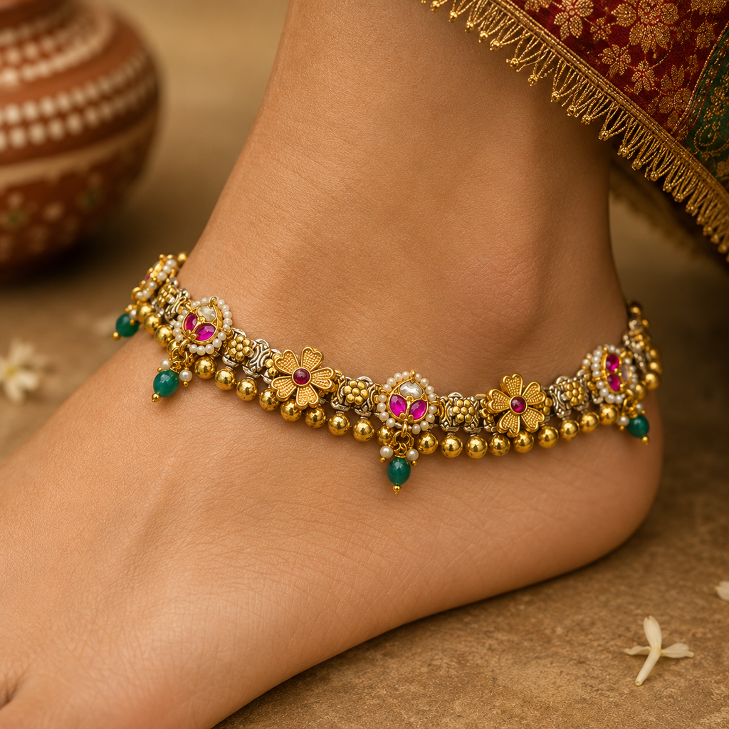 Royal Rajasthani Kundan Ghungroo Payal