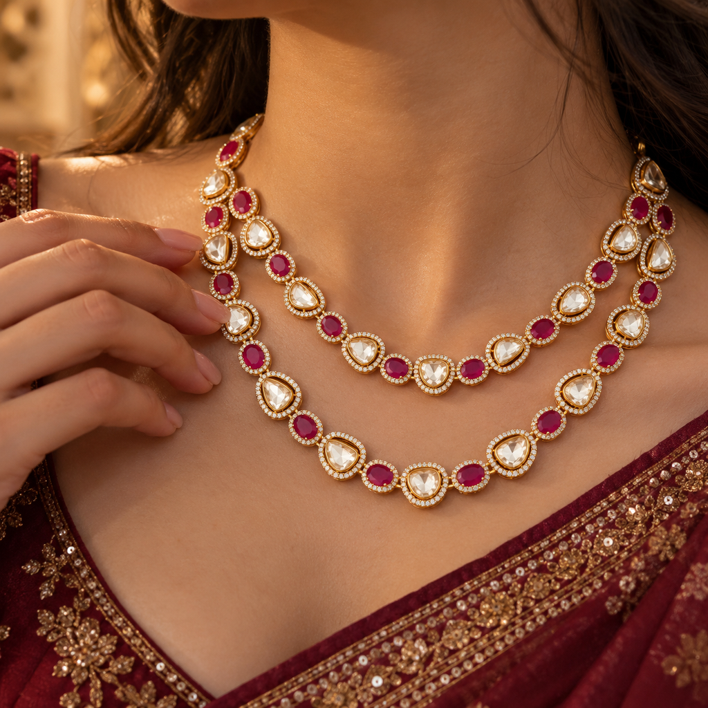 Cherry Pearl Double-Layer Necklace Set