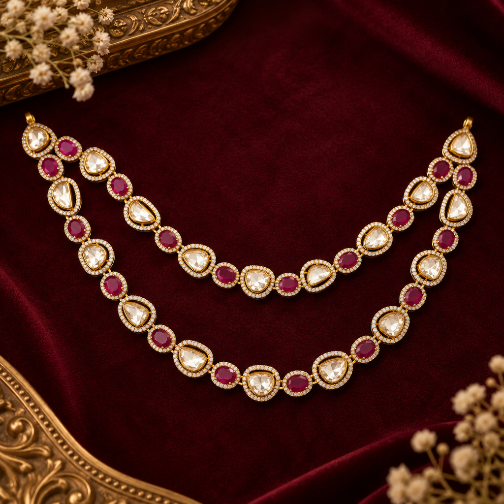 Cherry Pearl Double-Layer Necklace Set