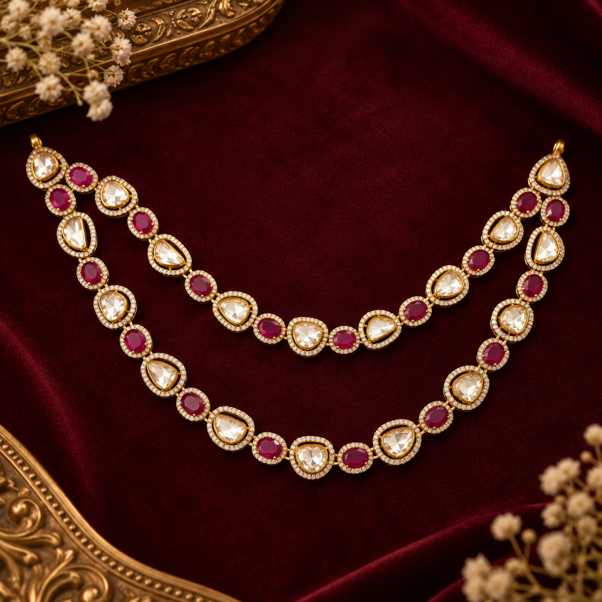 Cherry Pearl Double-Layer Necklace Set