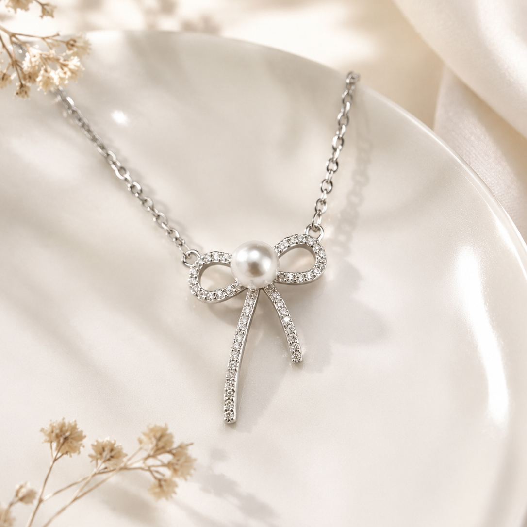 Pearl Bow Pendant Necklace