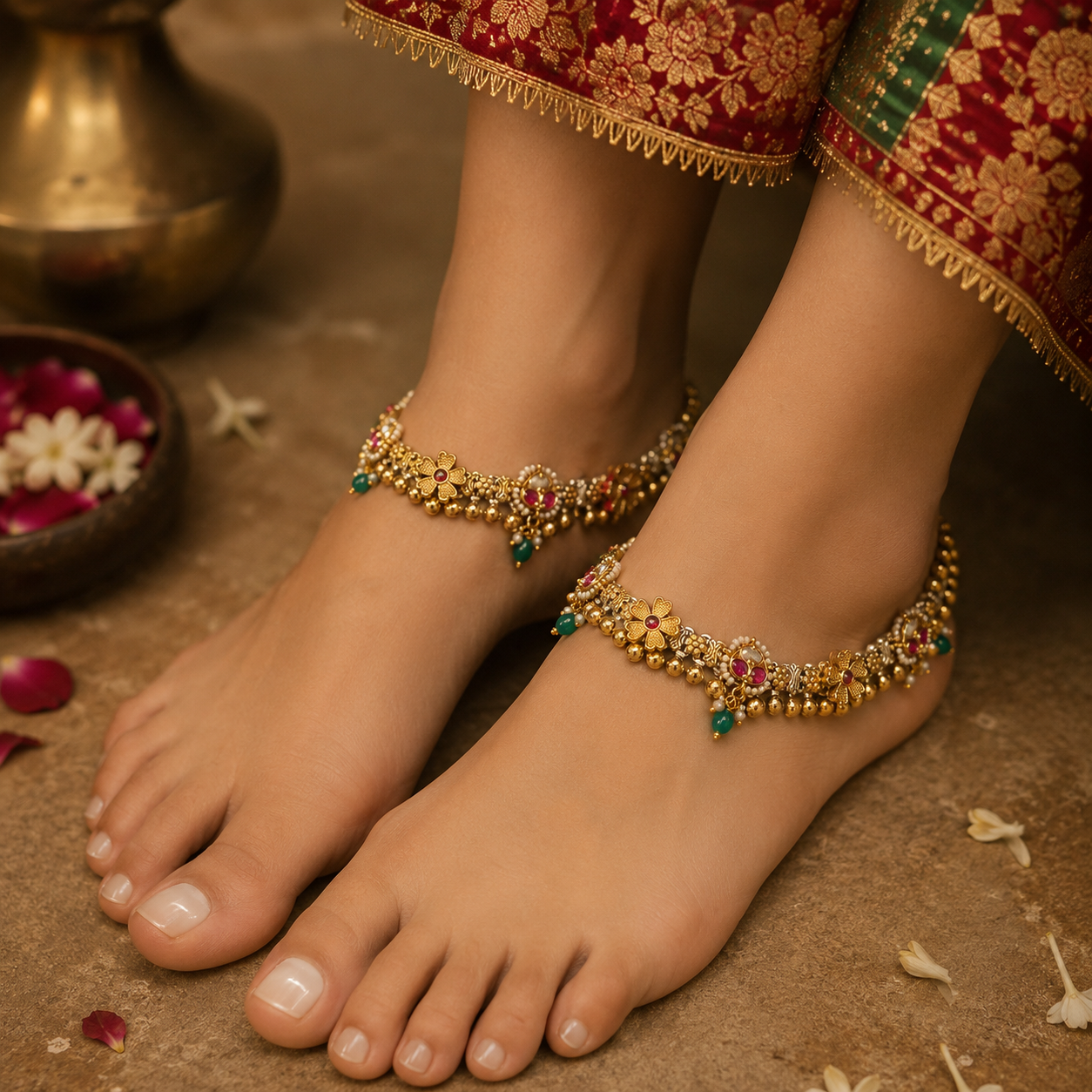 Royal Rajasthani Kundan Ghungroo Payal